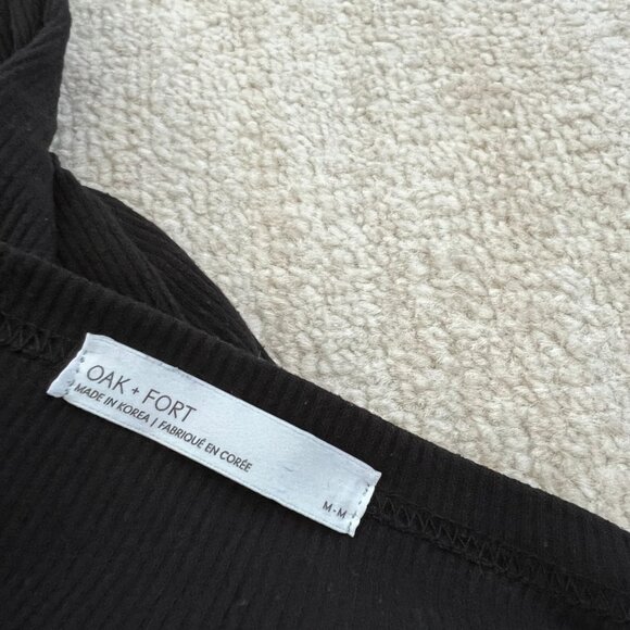 Oak + Fort Long Sleeve Black Faux Wrap Ribbed Knit Top M Asymmetric - Picture 2 of 9